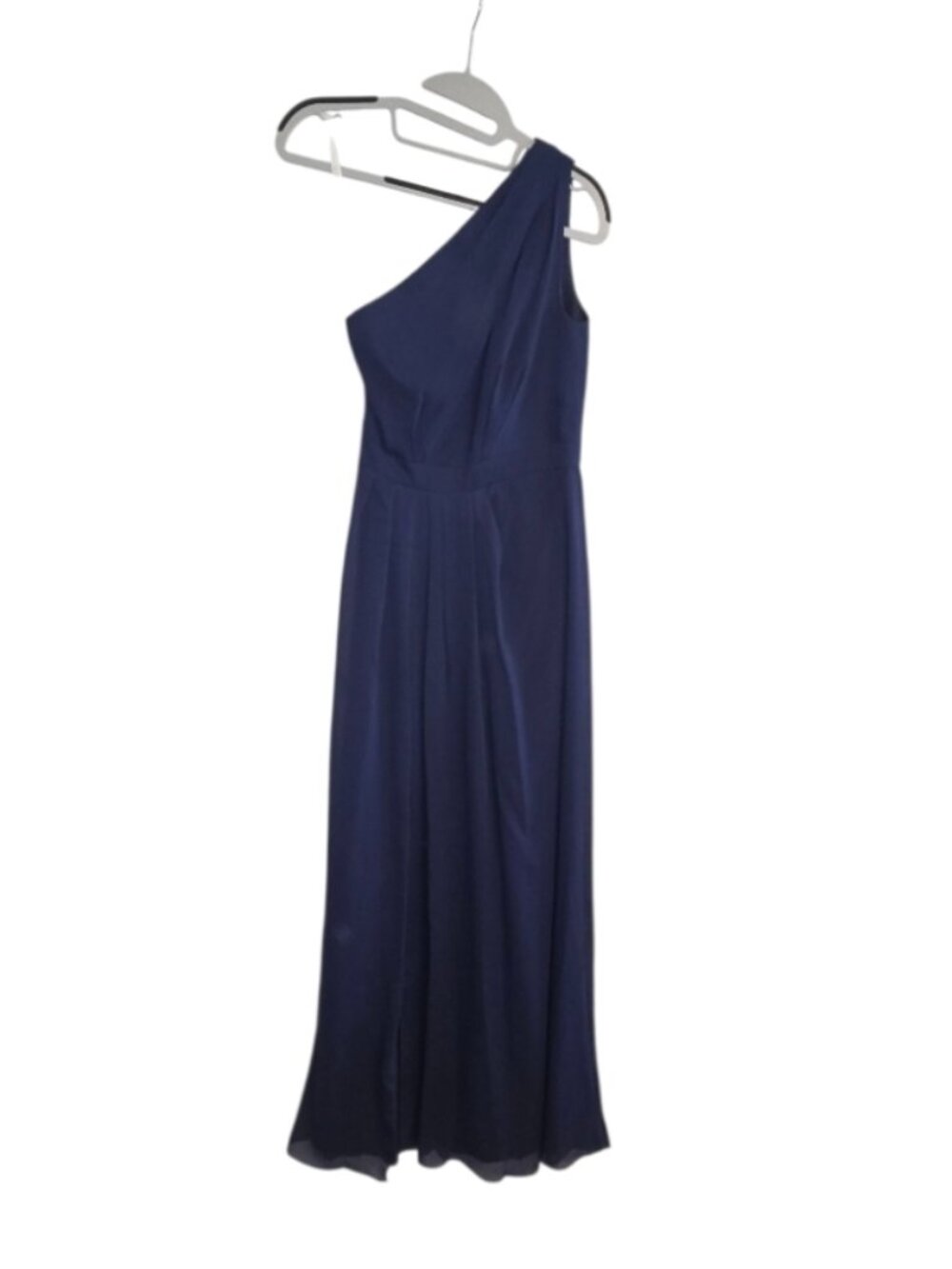Davids Bridal Evening Dress Long One Shoulder Crinkle Chiffon Formal Gown  Sz 0